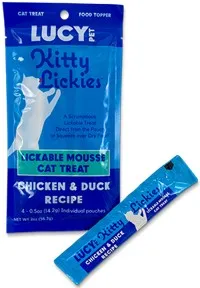 17pc 2oz Lucy Pet Kitty Lickies Mousse Cat Treat Chicken & Duck Display - Treats